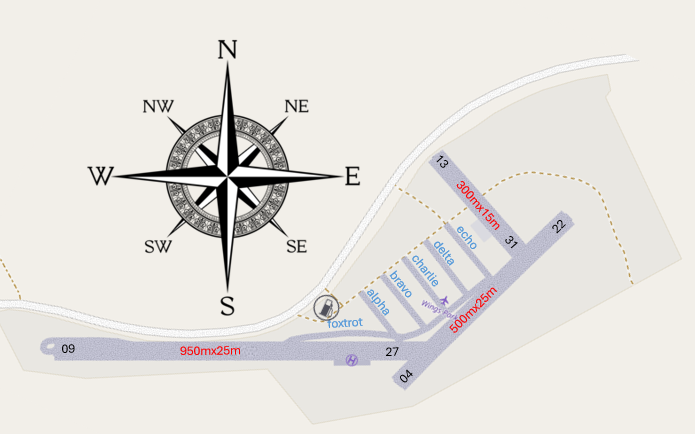 Wings Park runway layout and compass rose
